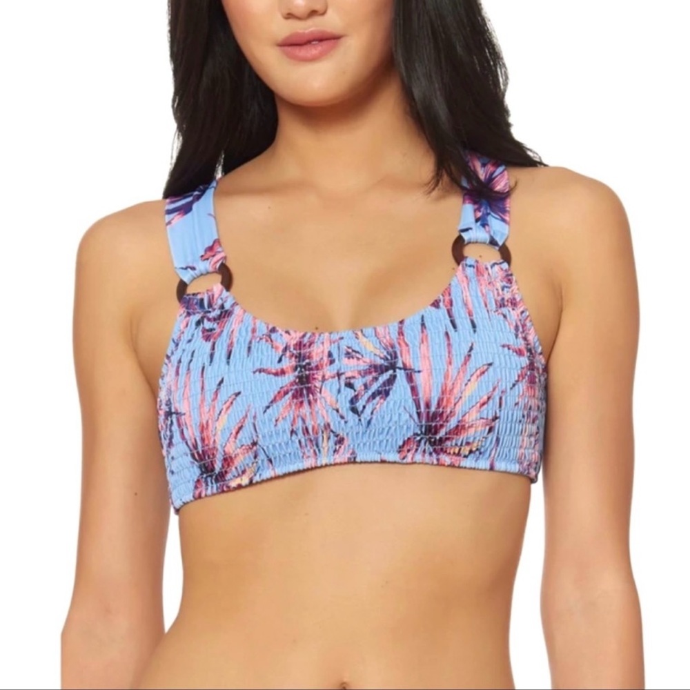 Jessica Simpson Palmy Days Bikini O-Ring Smocked Swim Top Lilac Size Medium